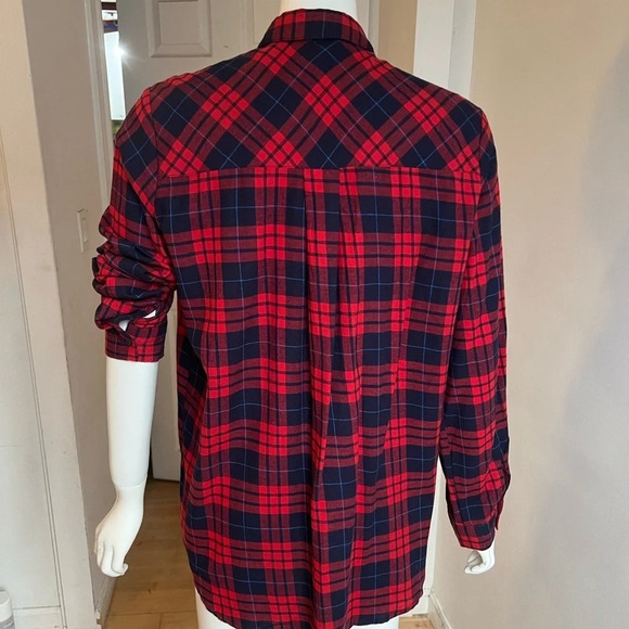 Coconut Woman L Plaid Button Down Shirt Red Navy Blue Checked - Picture 6 of 12